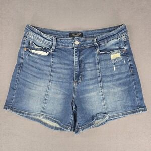 Judy Blue Shorts Womens 3XL Plus Stretch Blue Denim Distressed Pleat Summer